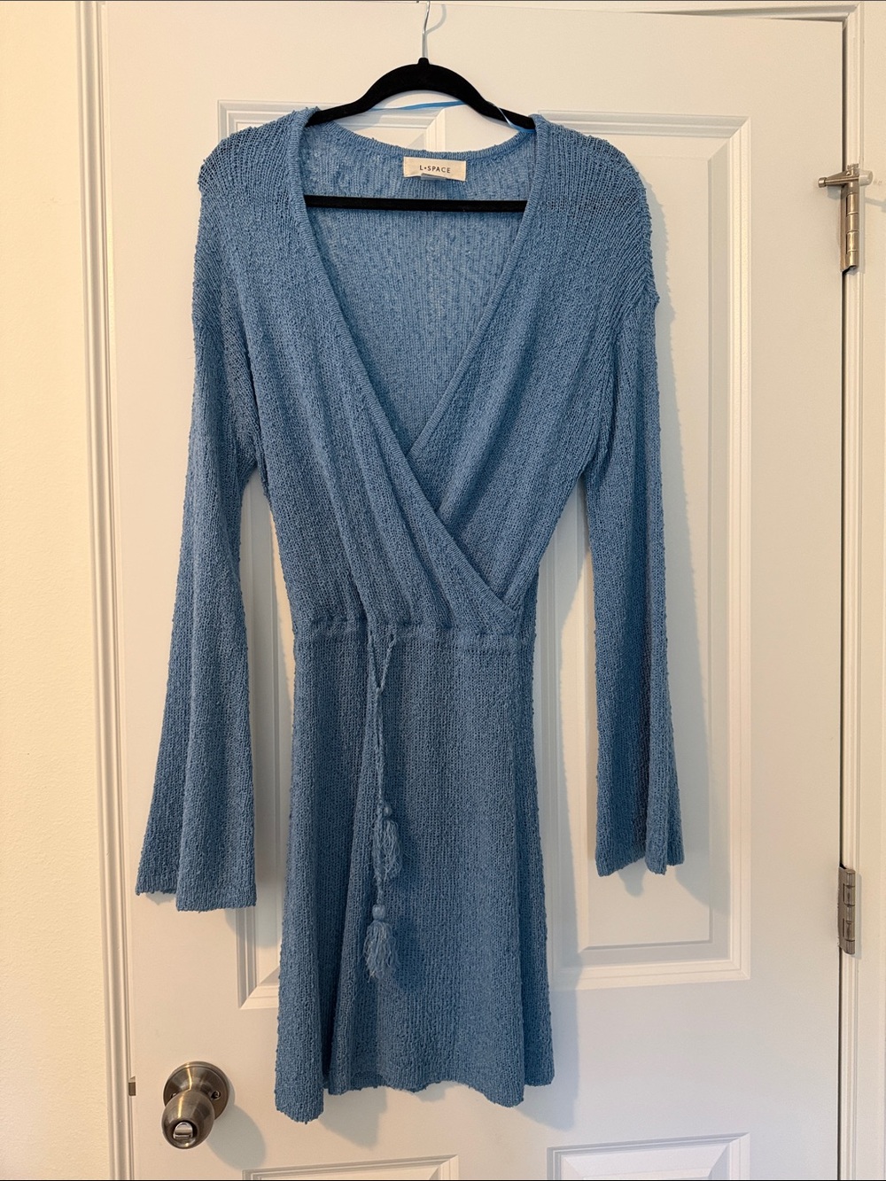 l*space Dusty Blue Long Sleeve Wrap Knit Dress